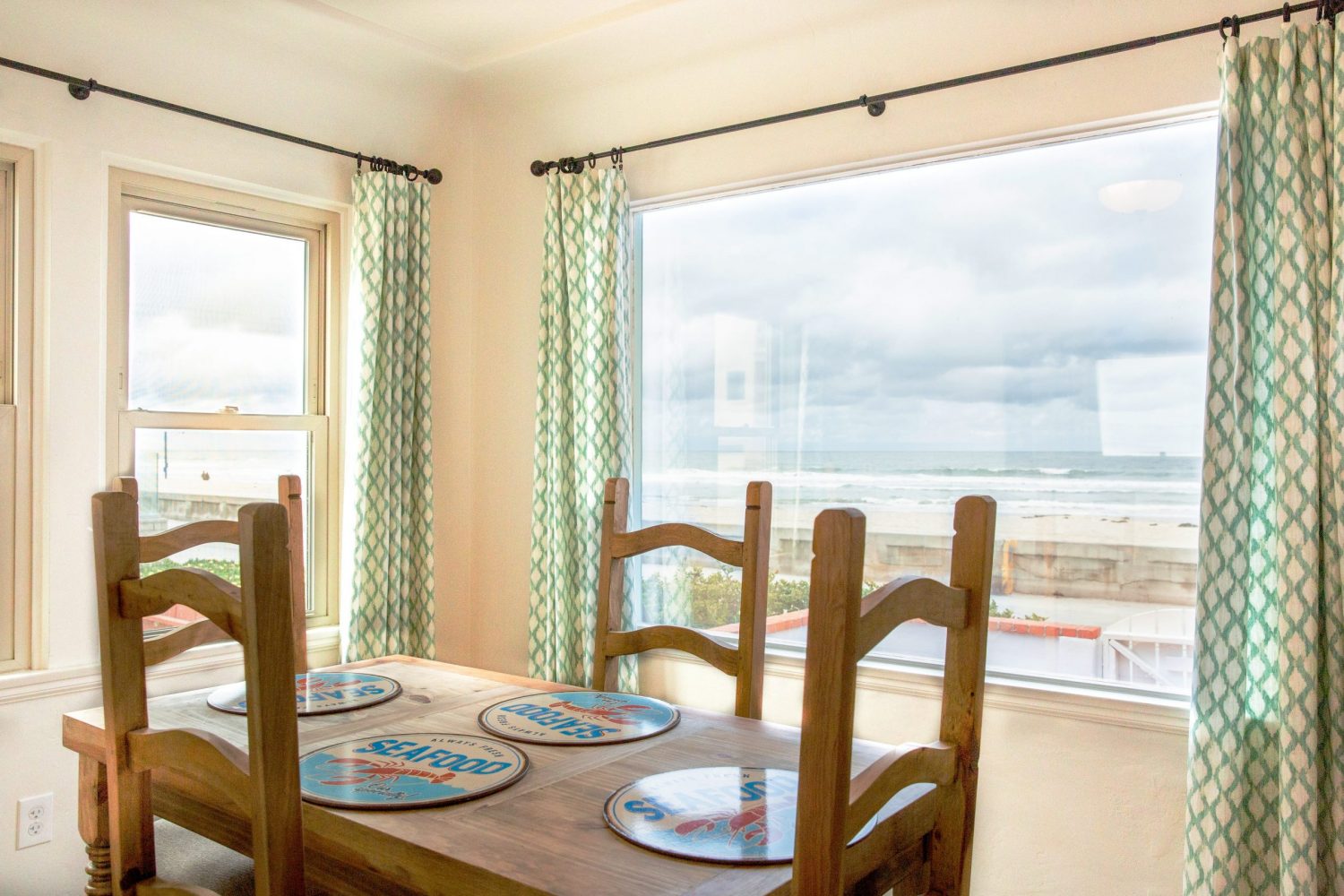 dining area with view of the beach